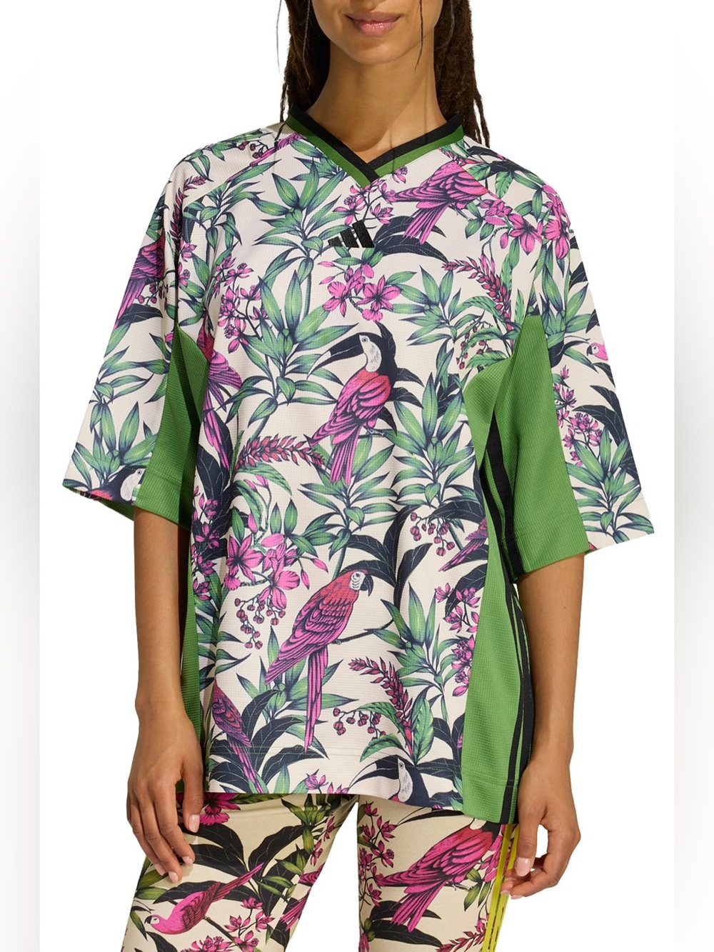 Adidas x Farm Rio Women Tropical Bird Print Training Tee Green KD4628 XS NWT